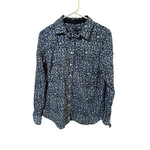 Talbots Size 10 Cotton Floral‎ Print Button-up Long sleeves Blue Size Shirt Top